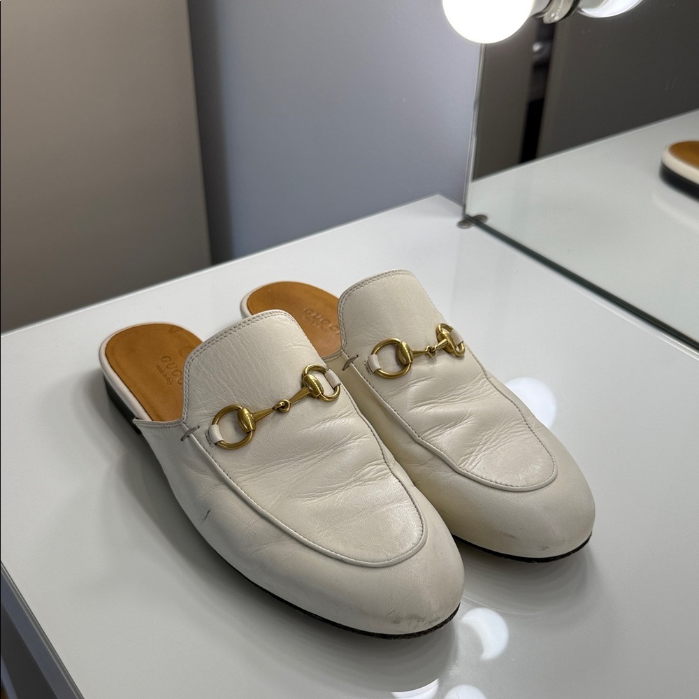 Gucci Princetown Leather Slipper Mules - Cream